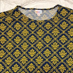 LuLaRoe Navy and Gold Patterned Top